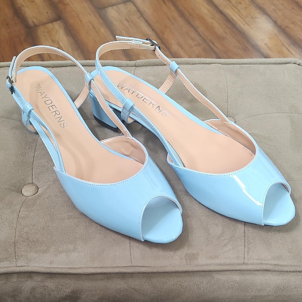 Sky Blue Peep Toe Slingback Heels